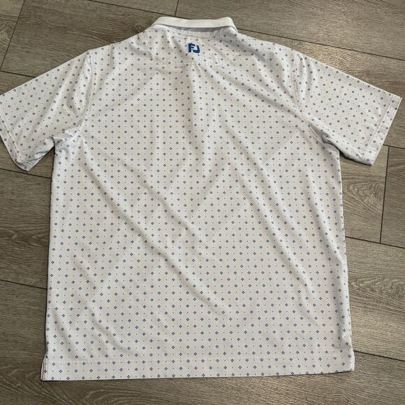 FootJoy Golf Polo Shirt Mens XL Geometric Pattern Athletic Fit Performance Blue - Picture 7 of 7